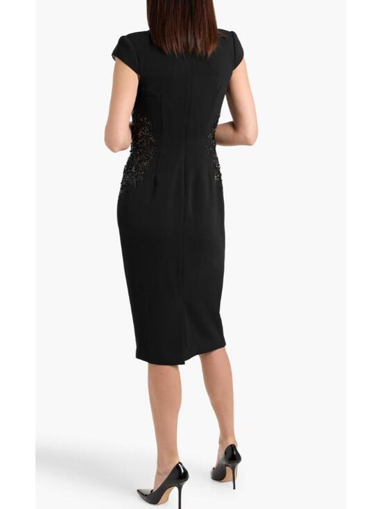 BADGLEY MISCHKA Embellished Tulle-Paneled Crepe Midi Dress Black Cap Sleeve sz 4 - Picture 3 of 3